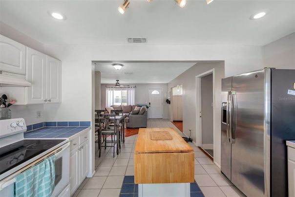 Dining room, Interior, Kitchen, Living room, Recessed Lighting, Stainless Steel Appliances