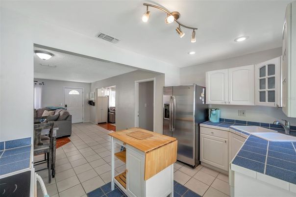 Interior, Kitchen, Living room, Recessed Lighting, Stainless Steel Appliances, Tile Countertops