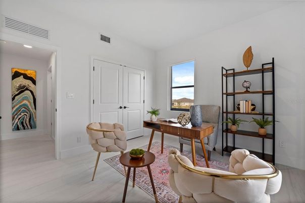 Home Office, Interior, Recessed Lighting, Wood Texture Flooring