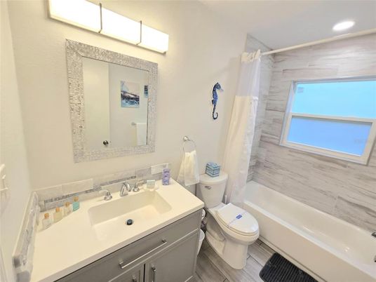 Bathroom, Interior, Recessed Lighting, Wood Texture Flooring