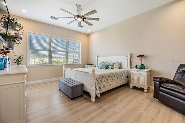 Bedroom, Interior, Recessed Lighting, Wood Texture Flooring