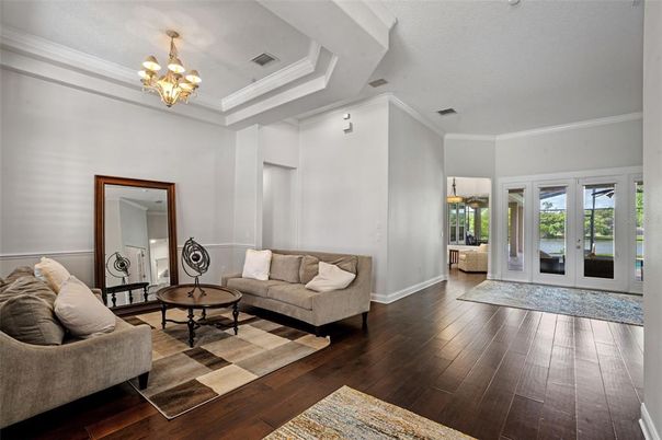 Chandelier, Interior, Living room, Wood Texture Flooring