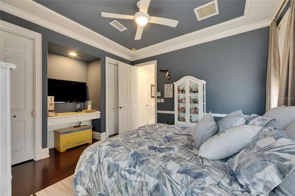 Bedroom, Interior, Recessed Lighting, Wood Texture Flooring