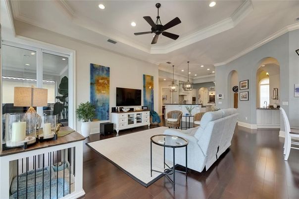 Interior, Kitchen, Living room, Pendant Lights, Recessed Lighting, Stainless Steel Appliances, Wood Texture Flooring