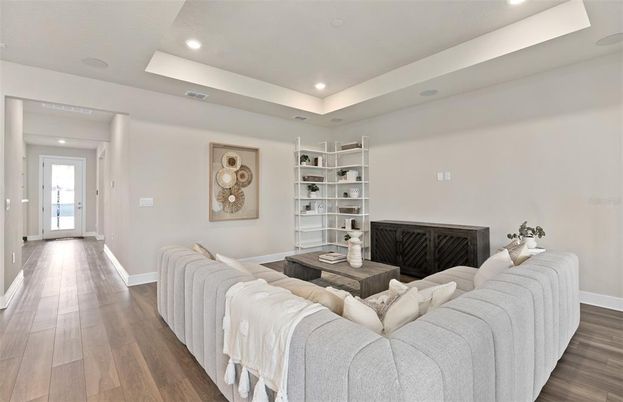 Interior, Living room, Recessed Lighting, Wood Texture Flooring