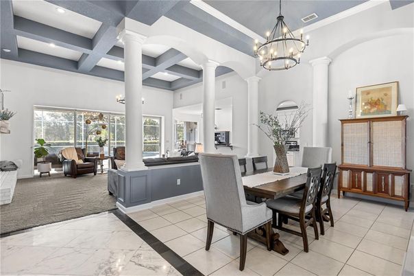 Chandelier, Dining room, Interior, Living room, Marble, Recessed Lighting
