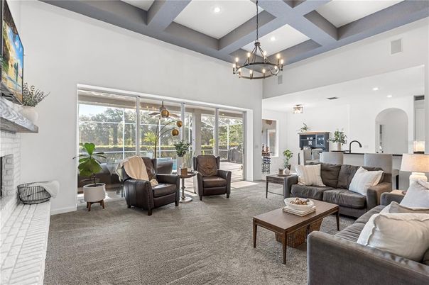 Chandelier, Dining room, Fireplace, Interior, Living room, Recessed Lighting