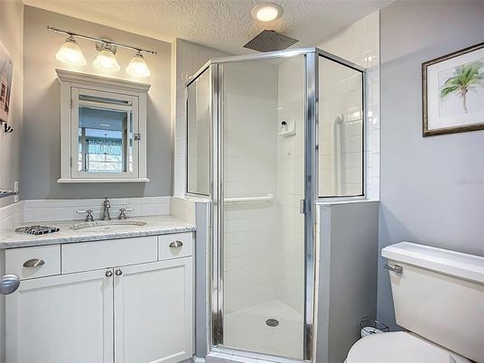 Bathroom, Glass Shower, Interior, Recessed Lighting