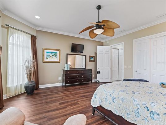 Bedroom, Interior, Recessed Lighting, Wood Texture Flooring