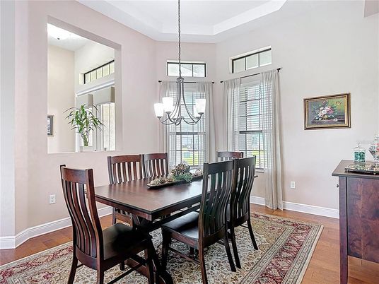 Dining room, Interior, Pendant Lights, Wood Texture Flooring