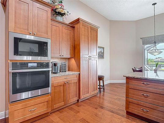 Interior, Kitchen, Pendant Lights, Stainless Steel Appliances, Wood Texture Flooring