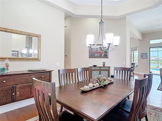 Chandelier, Dining room, Interior, Wood Texture Flooring