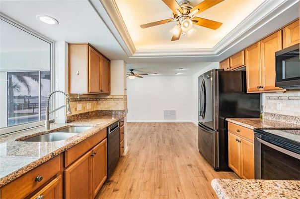 Interior, Kitchen, Recessed Lighting, Wood Texture Flooring