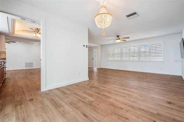 Chandelier, Empty room, Interior, Wood Texture Flooring