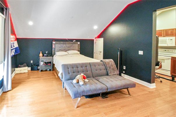 Bedroom, Interior, Recessed Lighting, Wood Texture Flooring
