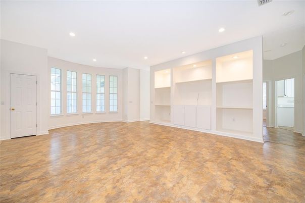 Empty room, Interior, Recessed Lighting, Wood Texture Flooring