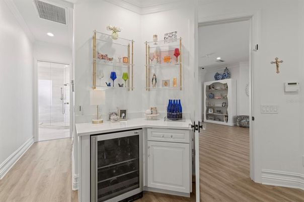 Bathroom, Glass Shower, Interior, Recessed Lighting, Wood Texture Flooring