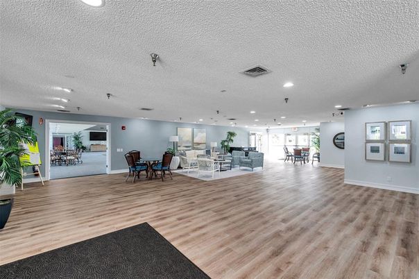 Dining room, Interior, Living room, Recessed Lighting, Wood Texture Flooring