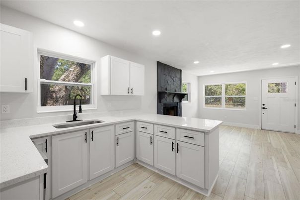 Interior, Kitchen, Recessed Lighting, Wood Texture Flooring
