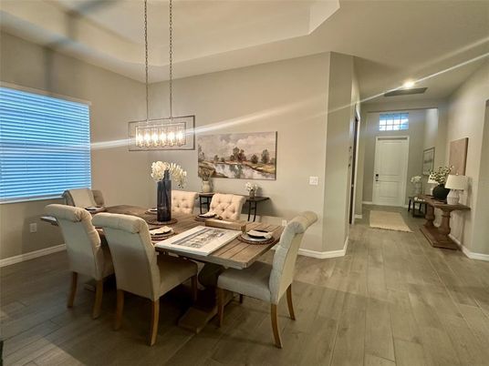 Chandelier, Dining room, Interior, Pendant Lights, Wood Texture Flooring