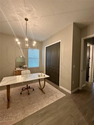 Chandelier, Home Office, Interior, Wood Texture Flooring