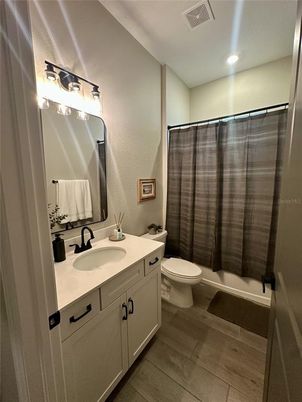 Bathroom, Interior, Recessed Lighting, Wood Texture Flooring