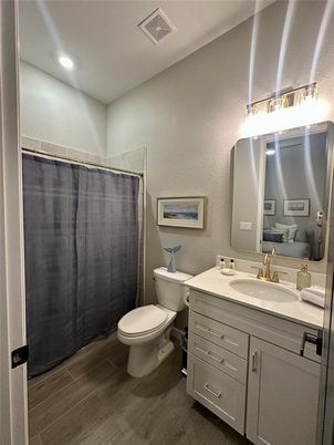 Bathroom, Interior, Recessed Lighting, Wood Texture Flooring