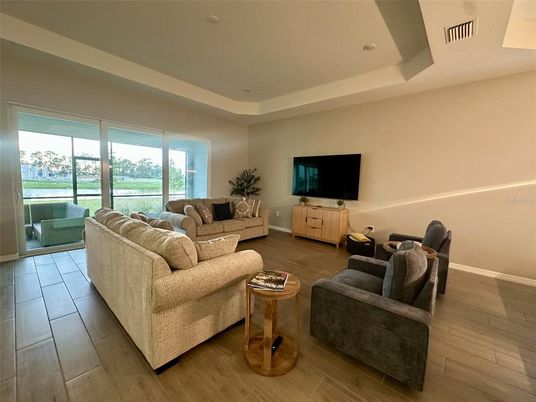 Interior, Living room, Recessed Lighting, Wood Texture Flooring