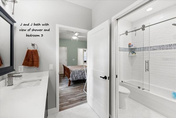 Bathroom, Bedroom, Glass Shower, Interior, Recessed Lighting, Wood Texture Flooring