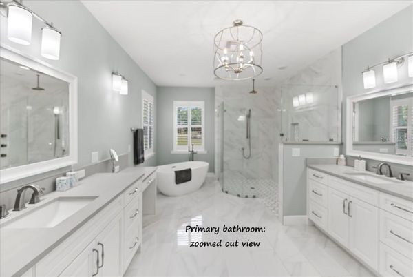 Bathroom, Dual Sink Vanities, Free Standing Baths, Glass Shower, Interior, Marble, Marble Walls