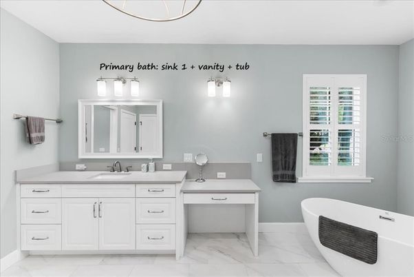 Bathroom, Dual Sink Vanities, Free Standing Baths, Interior, Marble
