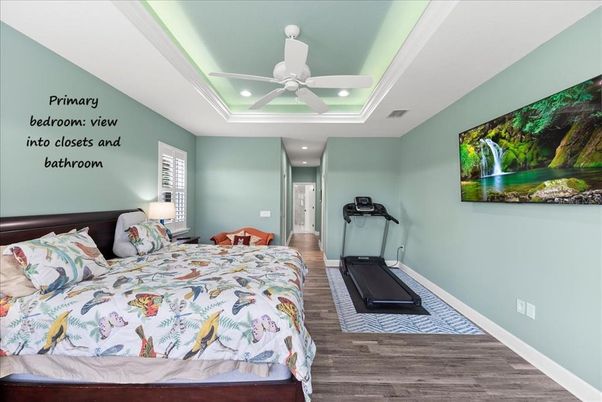 Bedroom, Fitness Equipment, Interior, Recessed Lighting, Wood Texture Flooring