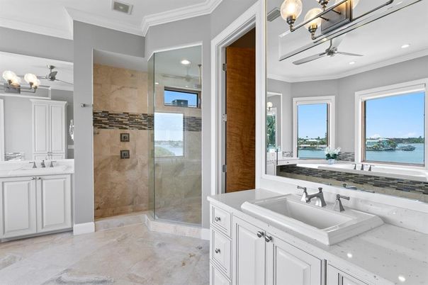Bathroom, Glass Shower, Interior, Recessed Lighting, Water