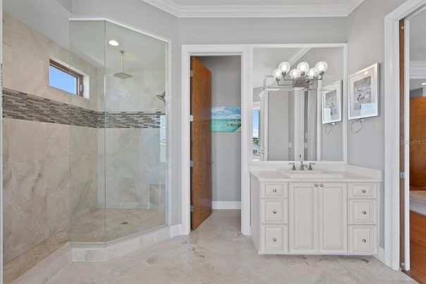 Bathroom, Glass Shower, Interior, Recessed Lighting