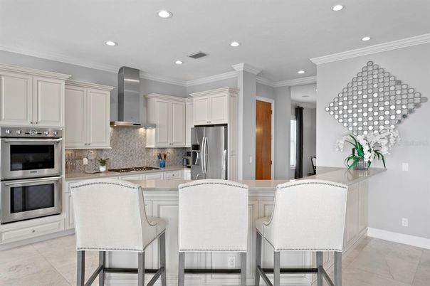 Interior, Kitchen, Marble, Recessed Lighting, Stainless Steel Appliances