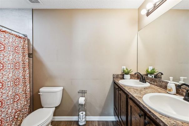 Bathroom, Dual Sink Vanities, Interior, Wood Texture Flooring