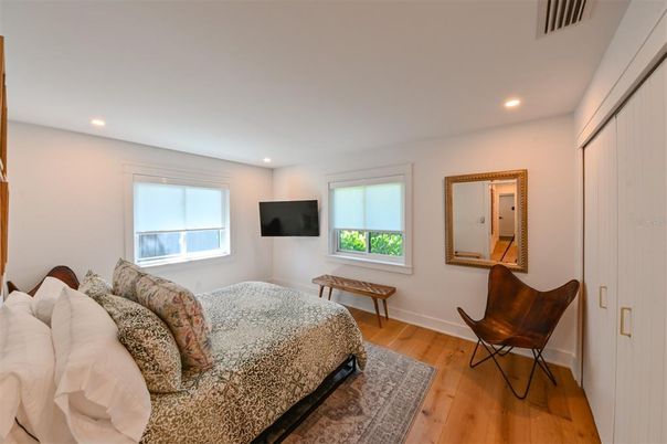 Bedroom, Interior, Recessed Lighting, Wood Texture Flooring