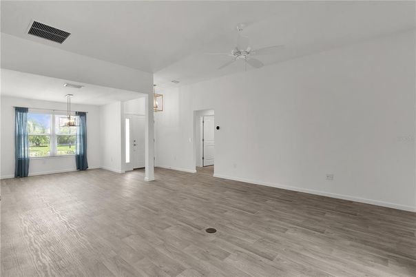 Empty room, Interior, Pendant Lights, Wood Texture Flooring