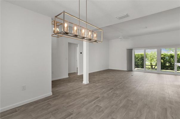 Empty room, Interior, Pendant Lights, Wood Texture Flooring