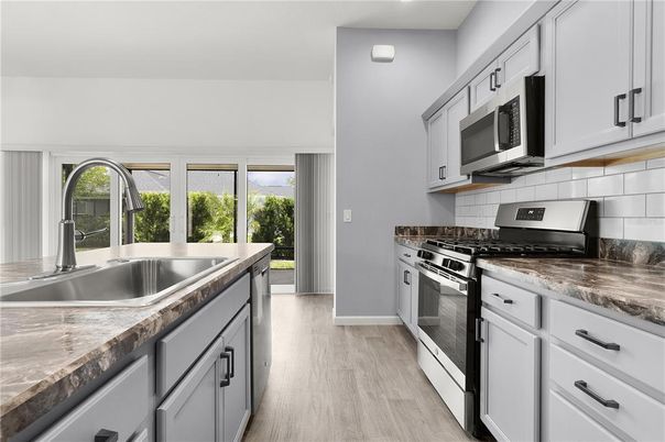 Interior, Kitchen, Stainless Steel Appliances, Wood Texture Flooring