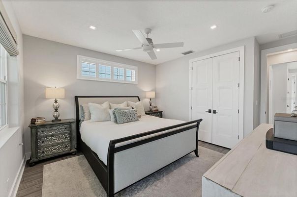 Bedroom, Interior, Recessed Lighting, Wood Texture Flooring