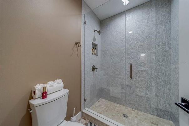 Bathroom, Glass Shower, Interior, Recessed Lighting