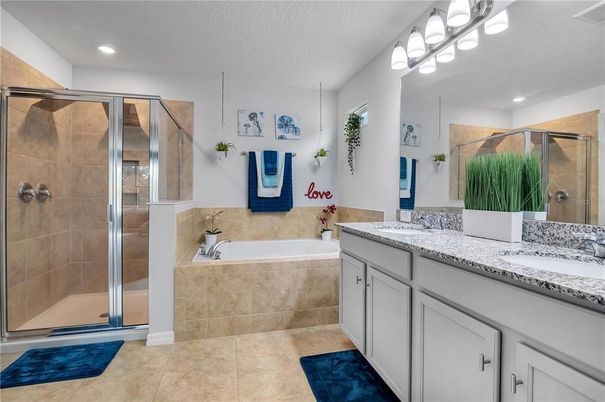 Bathroom, Dual Sink Vanities, Glass Shower, Interior, Recessed Lighting