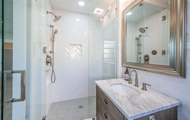 Bathroom, Glass Shower, Interior, Recessed Lighting