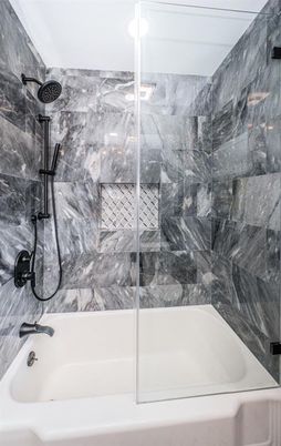 Bathroom, Glass Shower, Interior, Marble Walls