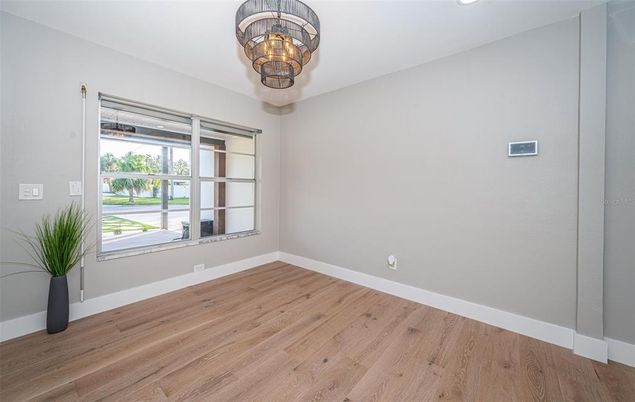Chandelier, Empty room, Interior, Recessed Lighting, Wood Texture Flooring