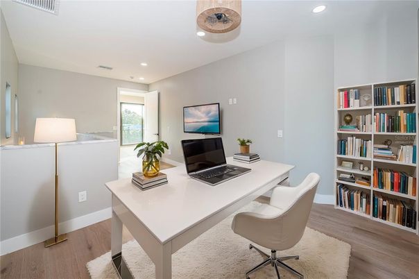Home Office, Interior, Recessed Lighting, Wood Texture Flooring
