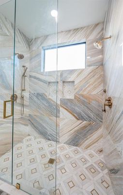 Bathroom, Glass Shower, Interior, Marble Walls, Recessed Lighting