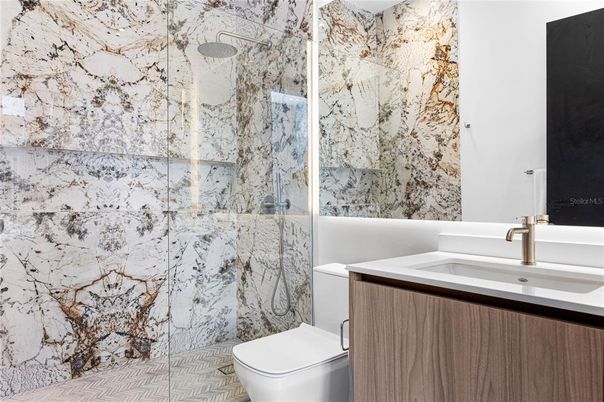 Bathroom, Glass Shower, Interior, Marble Walls