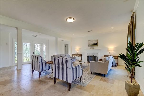 Dining room, Fireplace, Interior, Living room, Recessed Lighting